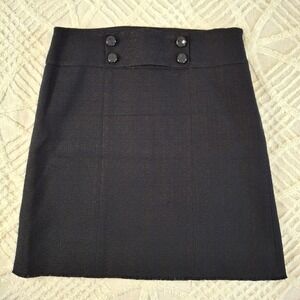 Ann Taylor Size 8 Navy Blue Tweed Sailor A-Skirt Button Front Textured Lined
